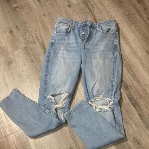 Forever 21 Sky Blue High Rise Ripped Jeans